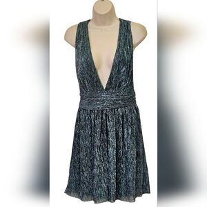 Lulus Ailey Metallic Green Halter Mini Dress With Back Twist Design,Large